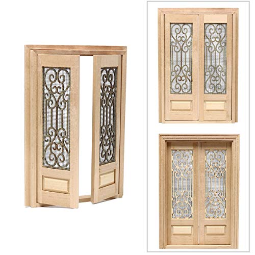 WOVELOT 1:12 Puppen Haus Miniatur Doppel Offenen Bildschirm TüR Holz Au?En Hohl Bildschirm Doppel TüR Puppen Haus DIY Dekoratives Zubeh?R für Puppen Haus Dekoration