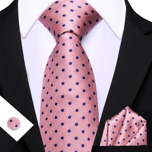 Image of Barry.Wang Ties for Men Silk Tie Sets Polka Dot Woven Necktie Pocket Square Cufflinks Business Wedding