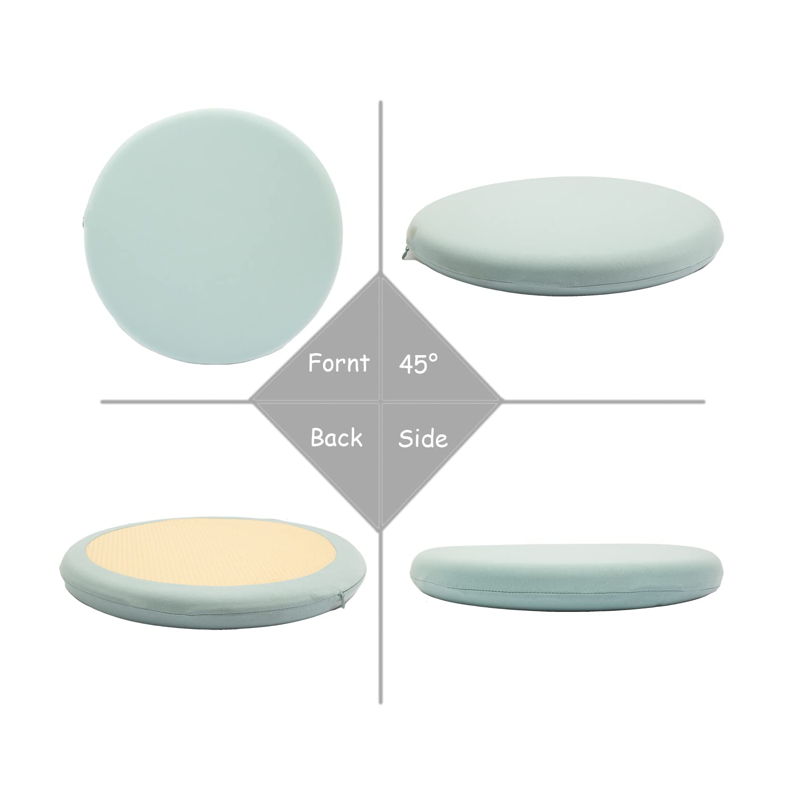 Removable Round Chair Cushions, Memory Foam Chair Pads Comfortable Mat, Non-slip Breathable Seat Cushion, Suitable for Office, Living Room, Dining Room, Washable -15.7x15.7x1.77 Inches (Light Green)