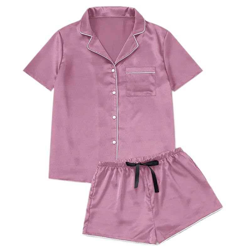 OFFSUM Pyjama Set Für Damen - Mode 2 Teile/Satz Sommer Weiche Atmungsaktive Satin Sleepwer Einfarbig Große Einreiher Dessous Loungewear