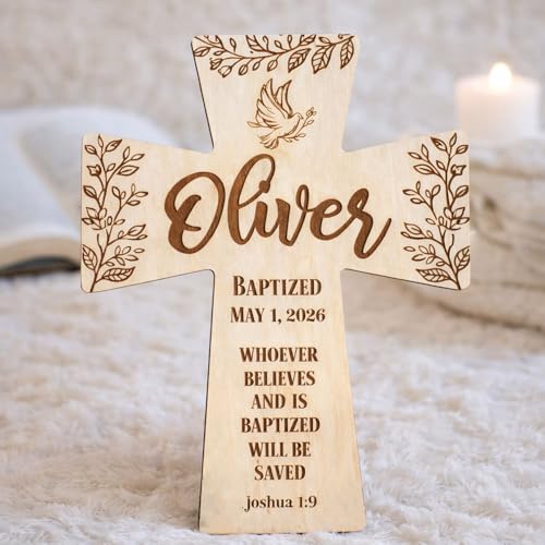 Image of Daty Custom Baby Baptism Gifts for Girls or Boys, Personalized Wooden Cross Wall Decor, Christening Gift, Religious Nursery Decor, Gift from Godparents4