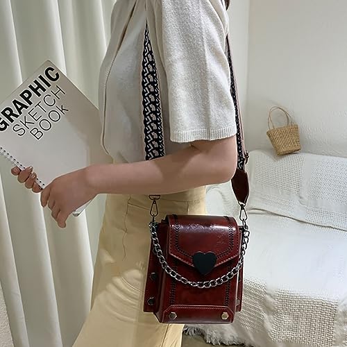 Vintage Double-deck Riveted Chain Crossbody Bag, Large Capacity Wide Strap Handbag, PU Vertical Shoulder Wallet For Women4