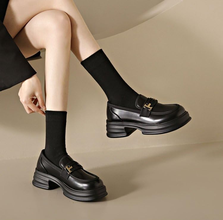 Image of Womens Platform Loafers Patent Leather Slip On Lug Sole Loafers Chunky Heel Comfortable Penny Casual Work Shoes