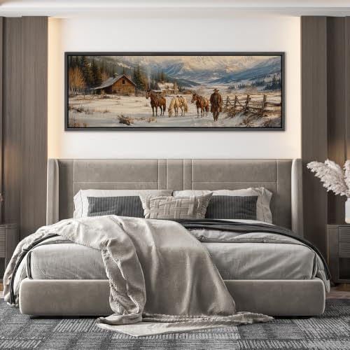 Image of MUDECOR Large Framed Canvas Print Wall Art Winter Ranch for Living Room