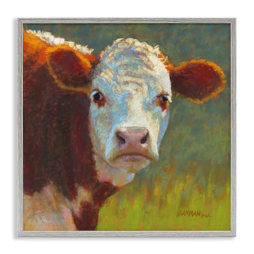 Rural Wildlife Cow Portrait, 12 x 12 Inch Framed Giclée Print