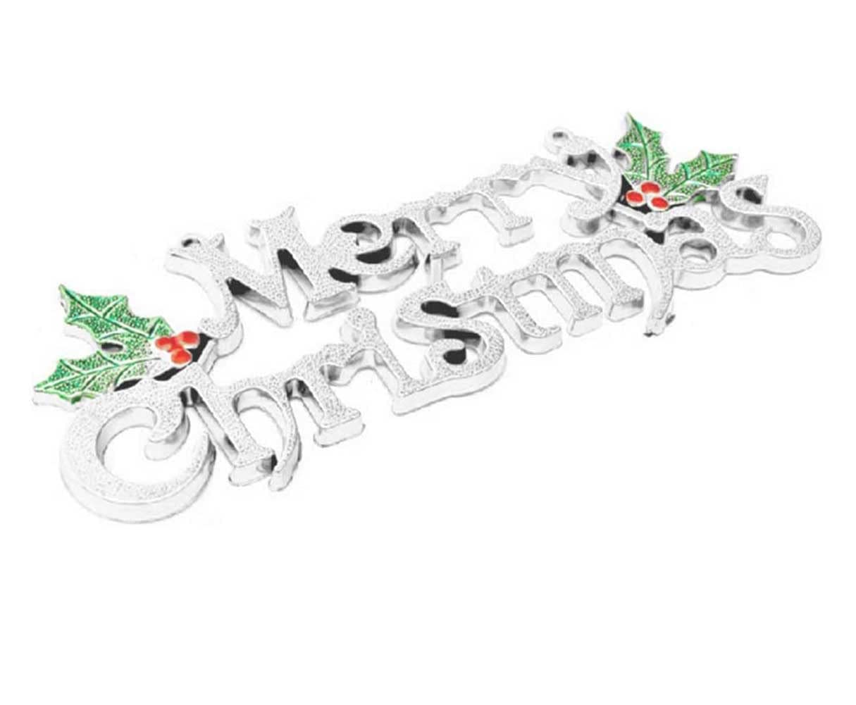 Designs Merry Christmas Signs, Decorative Glittery Hanging Signs，silvery Merry Christmas Tree Wreath Decorations Accessories Hanging Ornaments