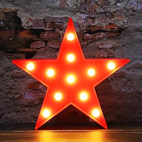 LED Marquee Star Signs Night Lights, Battery Operated Star Shaped Desk Table Lamp for Kids, Baby, Child, Girl Gift, Nursery Room, Wall Decor-Star(Red) Cover