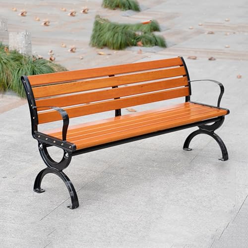 Banc en bois massif 120 cm avec dossier fer forgé pour extérieur et parc
