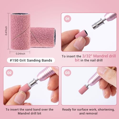 Image of MelodySusie 100 Pcs Nail Drill Bits Sanding Bands for Nail Drill 150 Medium Grit Nail File Sanding Bands for Acrylic Nails Gel Manicures and Pedicure