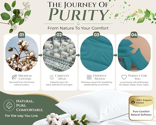 Image of Royale Linens 100% Cotton Pillow Cases Standard Size Set of 2 - Percale Pillowcase - Teal Pillow Cases Super Soft Cooling & Breathable Hotel Cotton Pillowcases, Fits Standard Pillows (20 inchx26 inch, Teal)