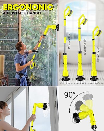 Image of Electric Spin Scrubber with 3+ Hour Long Lasting Battery, 1000W /1200RPM High Power Cordless Clean Brush with 50IN Adjustable Long Handle, 4 Replacement Head for Bath /Tub /Tile /Floor, RyobiGreen