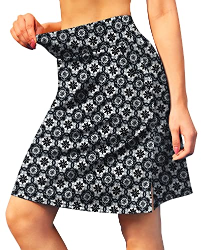 Damen 50,8 cm Knielang Tennis-Skorts Röcke LSF Elastisch Athletic Skorts mit Shorts Golf Rock mit Tasche Casual Skorts, Geometric, Mittel Cover
