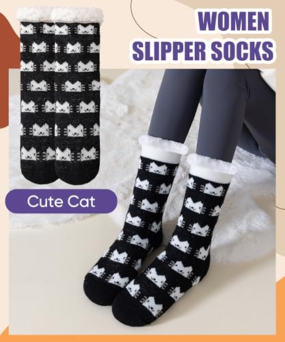 Slipper Socks For Women With Grippers Winter Warm Fleece Lined Thermal Fuzzy Socks Christmas Non Slip Home Socks3