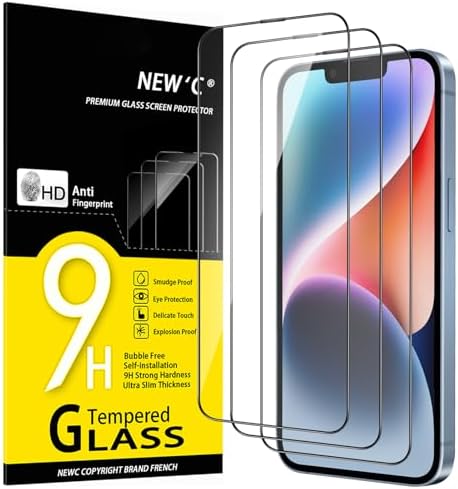 NEW'C Lot de 3, Couverture Complète Verre Trempé pour iPhone 14, iPhone 13, iPhone 13 Pro (6,1 Pouces) Film en Protection écran - Bords Incurvés 2,5D - Ultra Résistant - Efficace contre les Rayures : Amazon.com.be: High-tech