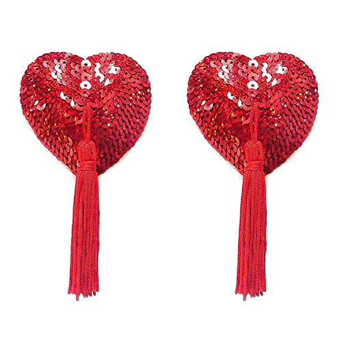 Women’s Breast Petals Breast Pasties Adhesive Nipple Stickers Cover Love Tassel Breast Concealer Pad Sequined Clothing Accessories for Women Red