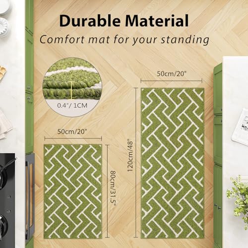 Kitchen Rug Set 2 Pieces, Washable Non-Slip 100% Polypropylene Kitchen Floor Mats, Super Absorbent and Stain-Resistant Floor Runner Rug, Hallway Runner, Entryway(Sage Green, 50x80+50X120cm) - Image 3