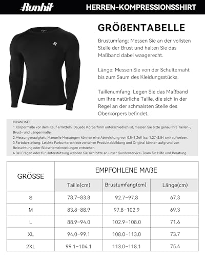 Runhit Kompressionsshirt Herren, Funktionsshirt Langarm Atmungsaktiv Laufshirt Sportshirt Männer Schnelltrocknendes Langarmshirt mit UPF 50+ UV-Schutz für Fitness Laufen Jogging Gym Schwarz L