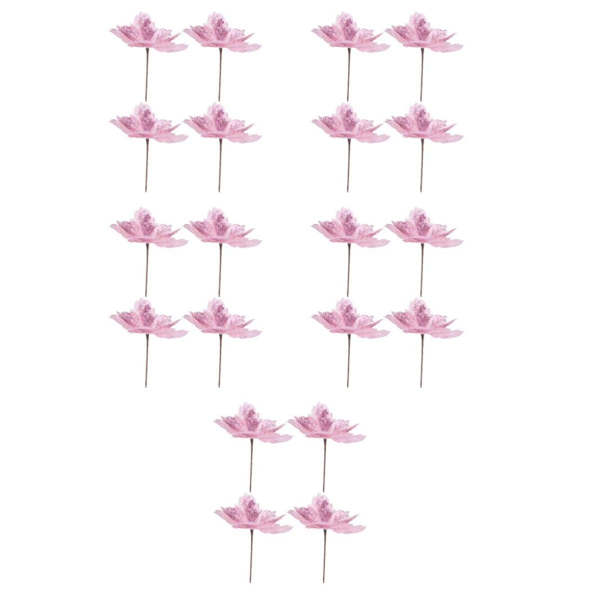 TOYANDONA 20 Piezas Flores Artificiales de Navidad Rosa Purpurina,