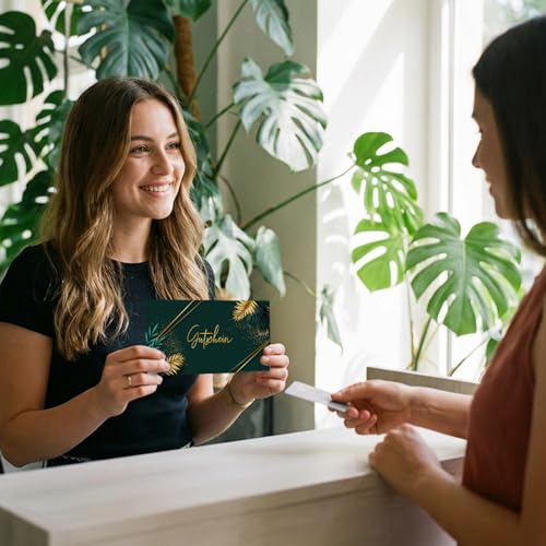 heaven+paper 50 Blanko Gutscheine mit Umschlägen zum Ausfüllen Geschenkgutschein für Restaurant, Massage, Nagelstudio, Friseur, Beauty, Einzelhandel, B2C (Jungle)