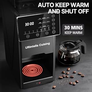URintells Cuising Coffee Maker with Grinder, Programmable Hot and Cold Coffee Maker with 22 oz Glass Carafe, Fully Automatic Coffee Machine with Timer, Removable Filter, Black Americano Coffee Machine