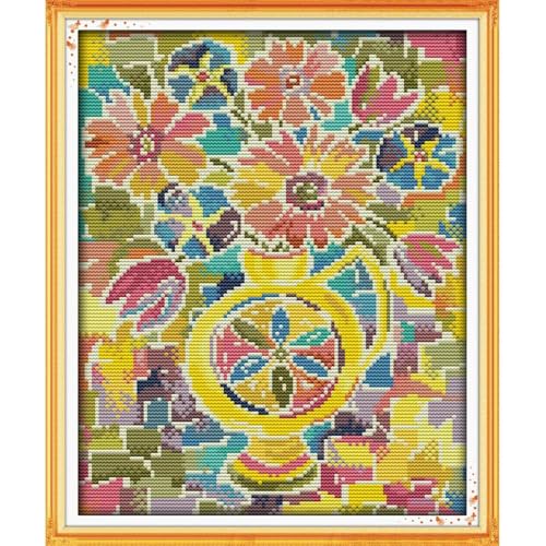 JOYSEWING Printed Cross Stitch for Adult Stamped Kits Counted pattern11CT DMC Classic Embroidery Kits for Beginners DIY Gift Wall Art (The Romantic Colorful Chrysanthemum(Printed) 13.78 x16.54 inch)