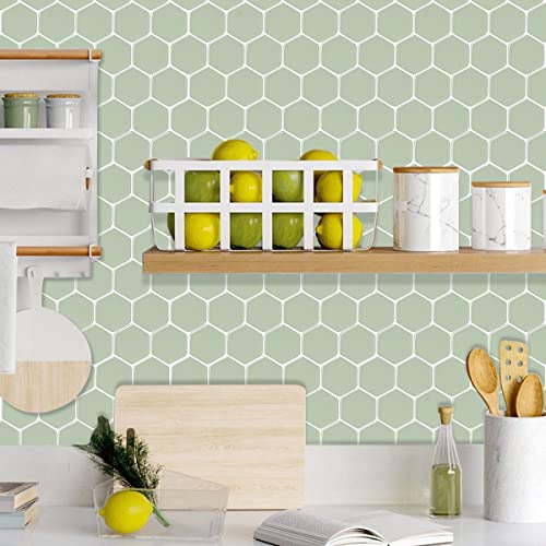 Waldecoo Hexagon Peel And Stick Backsplash, 10 Sheets Premium 3D Self Adhesive Wall Tile Sticker, Green Stick On Backsplash For Kitchen And Bathroom（12" X 12"） #TOP3