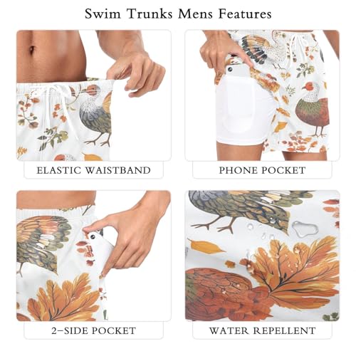 Turkey Pattern Men's Swim Trunks with Liner Quick Dry Beach Shorts Swimwear Bathing Suit S-XXL2