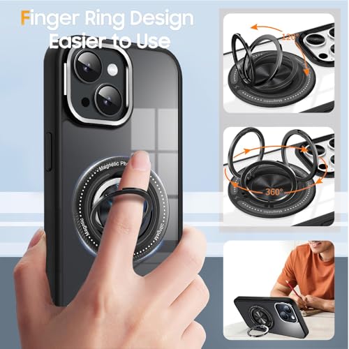 Image of KARWAN️360 Degree Stand with Mag-Safe Case with N52 Strong Magnets Mag-Safe Phone case Cover for iPhone 15 || Mobile Back Cover for iPhone 15 || Black