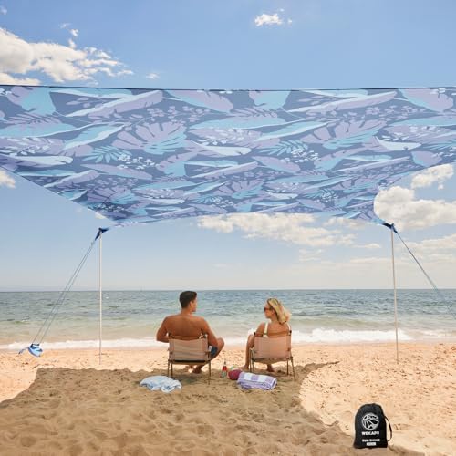 Image of WEKAPO Beach Tent Sun Shelter - Easy Setup Beach Canopy with 4 Sturdy Poles
