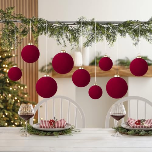 46Pcs Velvet Christmas Ball Ornaments Set - Flocked Shatterproof Christmas Tree Decorations Classic Hanging Ornaments with Rope for Xmas Wreath Holiday Home Decor (Multi-Size, Burgundy) - image 6