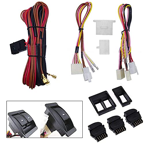 Paddsun 12V Universal Power Window Switch Kit Set With Wiring Harness + Switch Holder For 2 Doors #TOP2