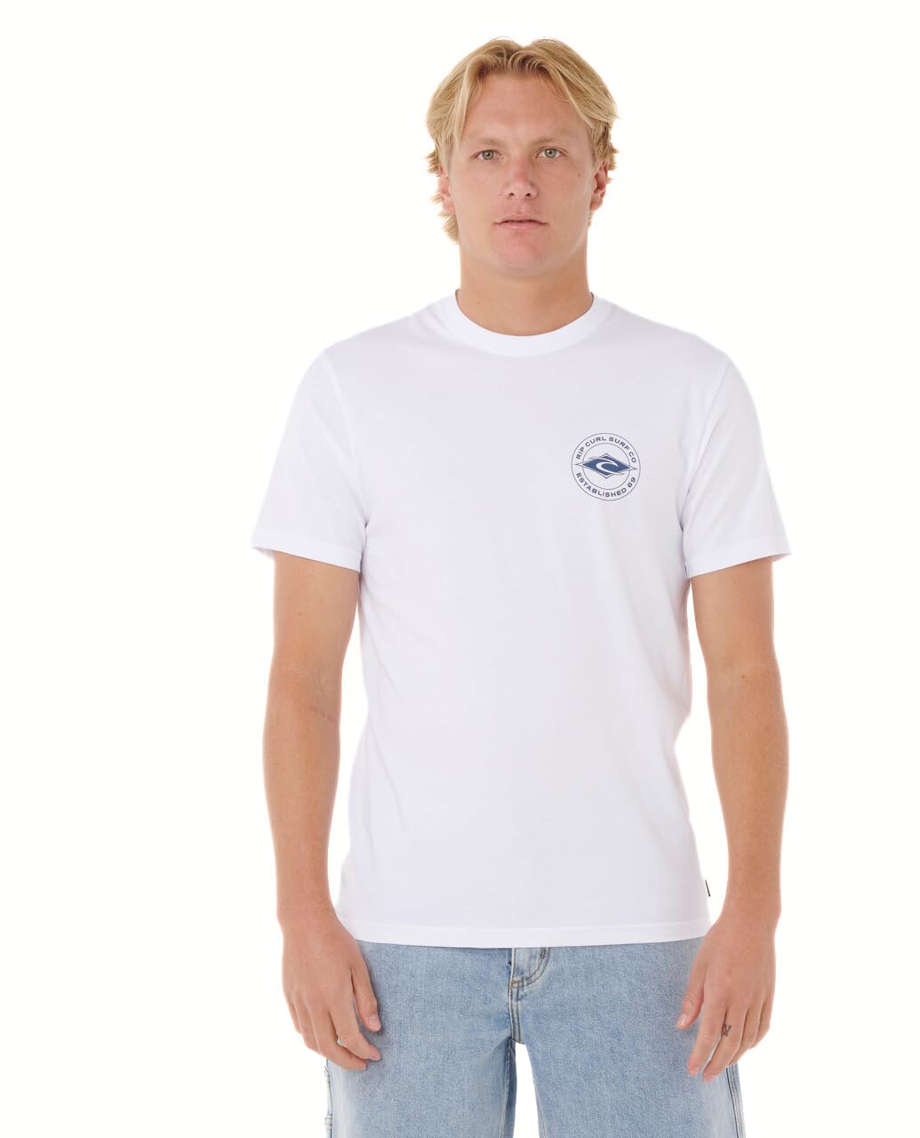 Rip Curl Men's White Staple Graphic Short Sleeve Crew Neck T-Shirt, Standard Fit, Xxl