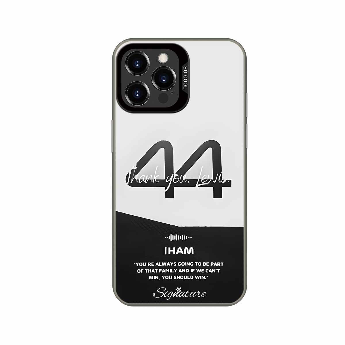Custom Racing-Inspired Case Text Compatible with iPhone 16 15 Pro Max 11 12 13 14 Plus, Tough Phone Cover Cool Race Accessories Car (F1 HAM No.44 Grey Black)
