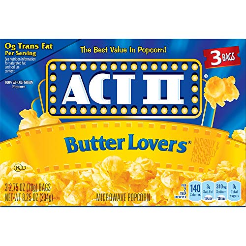Act II Butter Lovers Microwave Popcorn (Pack of 2) 8.25 oz Boxes, 3 Bags per Box