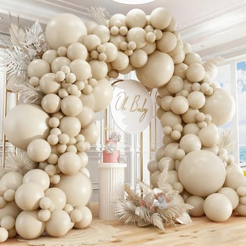 Image of 412pcs Sand White Balloon Garland Arch Kit 18 12 10 5 Inch Different Sizes Matte Neutral Latex Cream Balloons for Baby Shower Birthday Wedding Party Decoration
