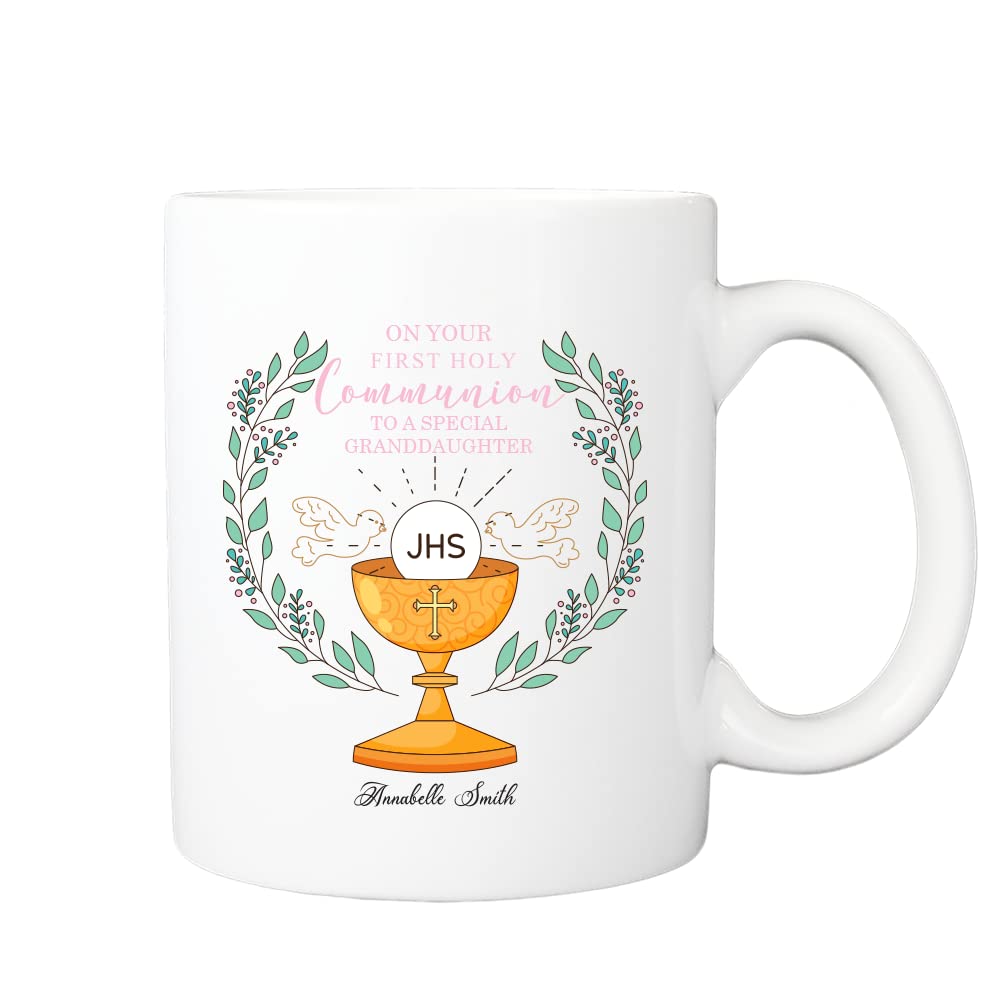 Pickhut Personalised First Holy Communion Gift - 1st Holy Communion 11oz White Ceramic Mug (Granddaughter)