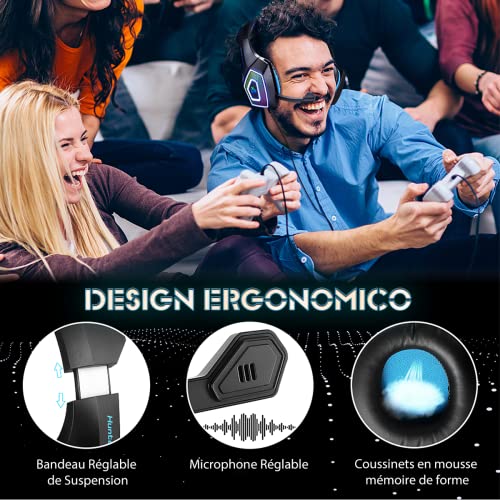 Gamer-headset, PS4, pc, met microfoon, ruisonderdrukking, 3D, stereo, surround sound, 7 RGB-ledverlichting, Xbox One hoofdtelefoon met oorbeschermers, ademend, met 3,5 mm jack voor Switch, Laptop Tablet - Afbeelding 7