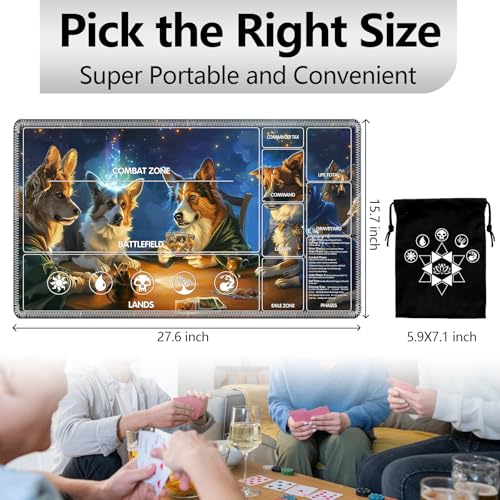 Image of for MTG Playmat with Card Storage Bag,Non-Slip Rubber Base & Smooth Surface 27.6x15.7in,Beginner-Friendly Magic Mat for Commander Deck,Dogs Playing Poker-1