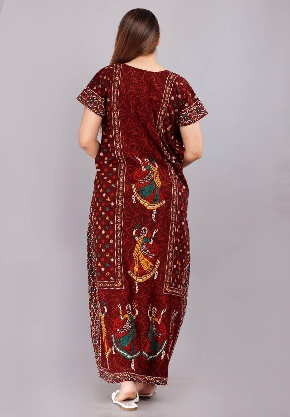 Image of Women's Cotton Printed Stylish Night Dresses | Pure Cotton Night Gown | Maxi Dress | Frock Nighty for Women | Gown for Women