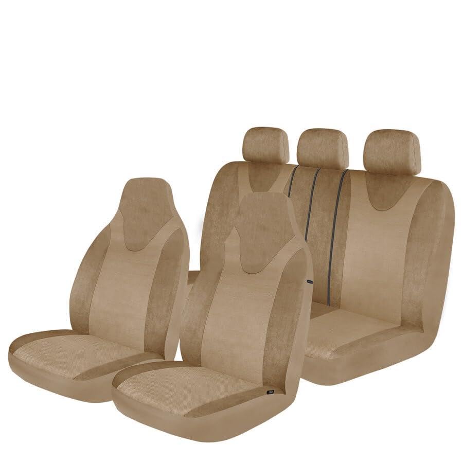 Norris Set Coprisedili Universali per Auto e SUV con Poggiatesta Integrato, Design di Lusso, Lavabili a Mano, Supporto in Spugna, Protezione Completa e Apertura Airbag, Schienale Posteriore Divisibile