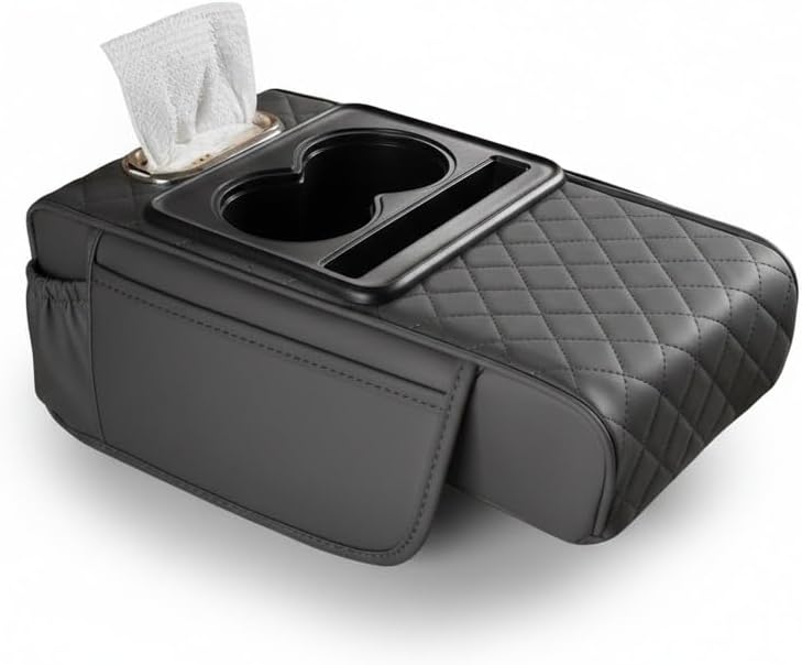 Car Console Lid Cover for Buick Encore GX 2020–2025 2026 VSS-F, Armrest Elbow Rest with Integrated Cup Holder and Tissue Box, Console Protector with Storage Side Pocket, Auto Accessory