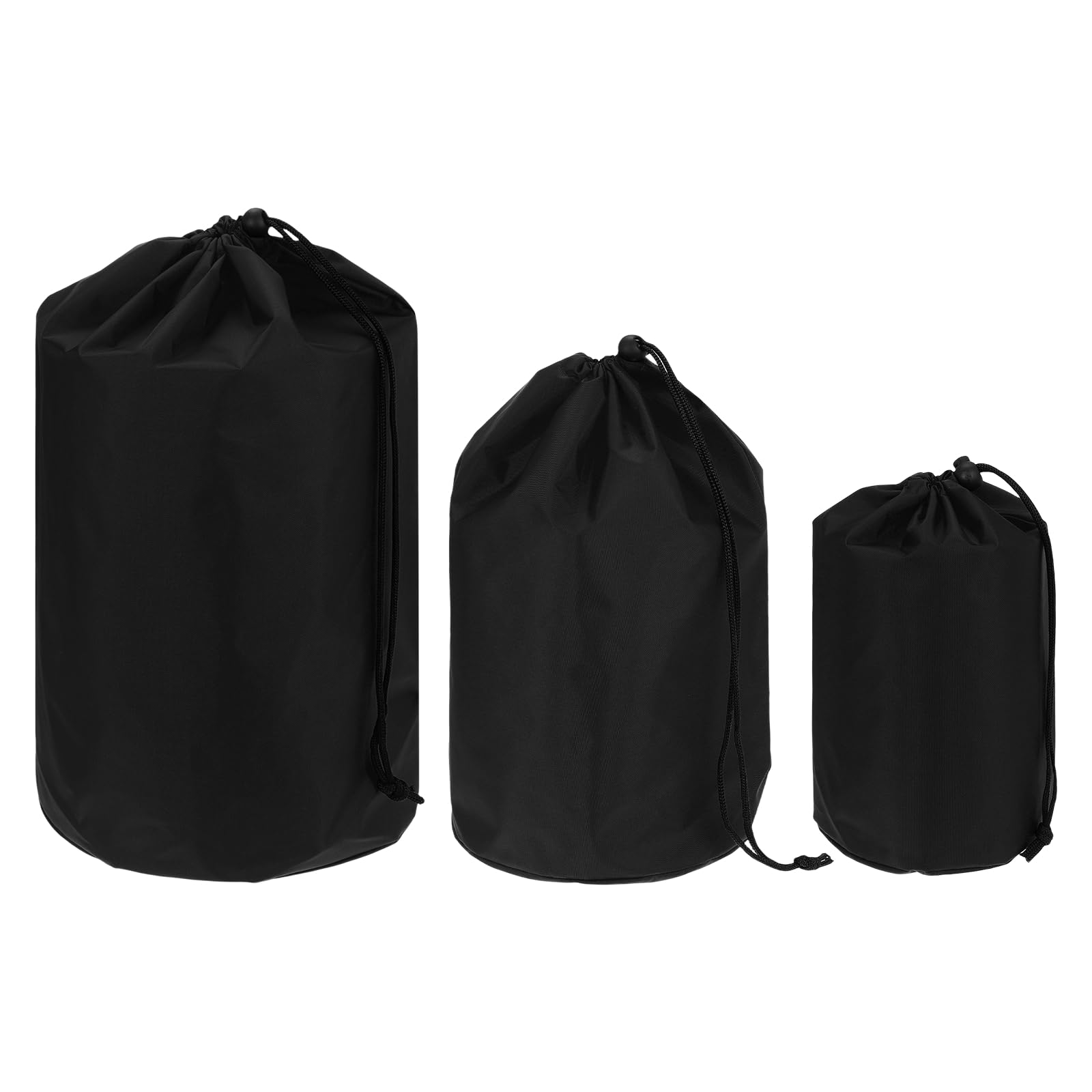 YELARXI Drawstring Bag with Toggle, Cinch and Ditty Pouch Portable Outdoor Products Ditty Bag 25/32/43cm & 3 Pack & Black - Fitting for (Backpacking/Camping/Traveling)