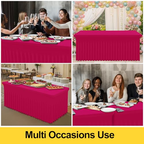 Image of Smiry Spandex Elastic Fitted Table Cloth Skirt for 6FT Rectangle Table | Stretch Washable Table Cloth, Banquet Table Cover for Wedding, Party, Indoor & Trade Shows, (Fuchsia, 72Lx30Wx30H)