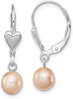 Brincos de prata esterlina 925 rosa 7 mm pérola cultivada em água doce coração com fecho de alavanca pendente pingente pingente de pingente alavanca traseira amor pedra natural concha joias finas para mulheres presentes para ela, Pérola, Pérola