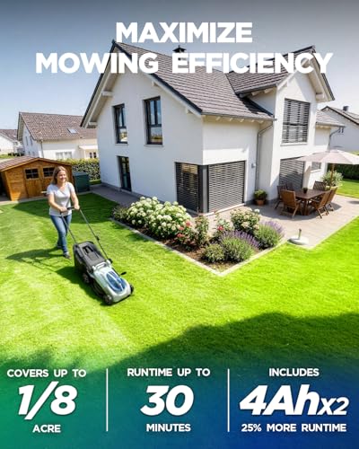 Image of 16-Inch 40V Max Brushless Cordless Electric Push Lawn Mower | Includes 40V Max 4.0Ah battery and charger, 148Wh Total Energy for Fewer Charging Interruptions during Routine Yard Care