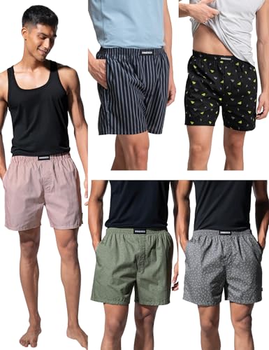 Image of DAMENSCH Men Printed Pure Cotton Breeze Ultralight Boxer Shorts (Pack of Assorted Prints & Colours I Color & Print May Vary)