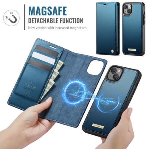 Image of for iPhone 13 2-in-1 Detachable Wallet Phone Case, Sea Blue | Compatible with Magsafe, Magnetic, RFID Blocking Card Holder, Shockproof, Kickstand, Wireless Charging, PU Leather Flip Cover