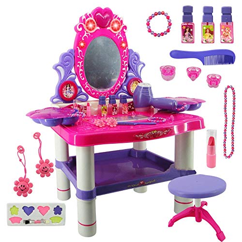 Kindlov-toys Children's Vanity Beauty Dresser Table Play Toddler Fantasy Vanity Beauty Dresser Table Play Set Toy for Kids Girls (Color : Pink, Size : 623364.5CM)