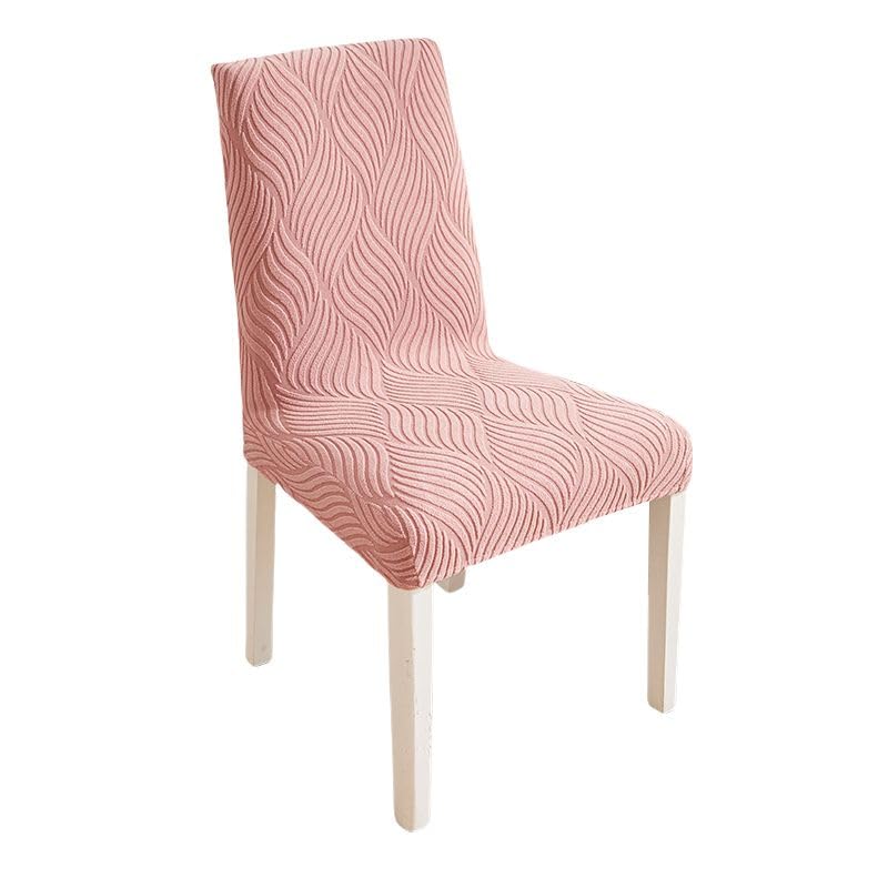 Image of HOMETHREADS Elastic Jacquard Chair Cover - Stretchable, Removable & Washable Short Dining Chair Slipcover | Durable Seat Protector for Kitchen, Dining Room & Banquet Chairs (Pink, Pack of 6)