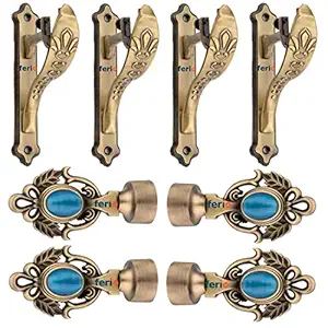 Ferio Zinc Heavy Curtain Brackets and Curtain Finials for 1 Rod for Parda Holder Curtain Accessories for Home Decor (Curtain Bracket 4 Pcs and Curtain Finials 4 Pcs)